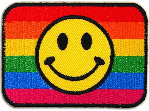 Yellow Smile Happy Face on Rainbow Embroidered Iron-on Patch