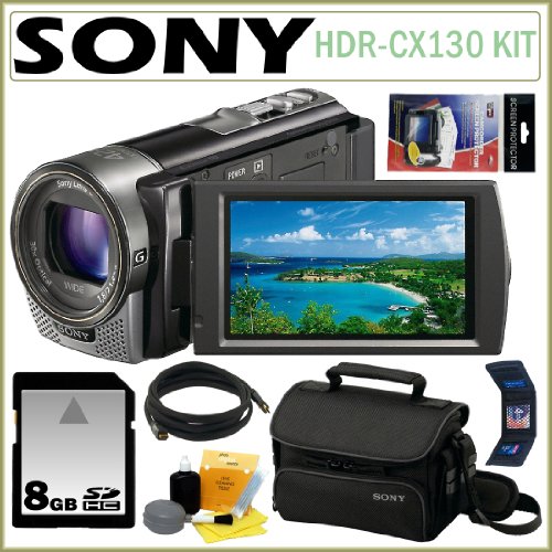 Sony HDR-CX130 HDRCX130 HDR-CX130/B 1080P High Definition Handycam Camcorder with Wide Angle G-Lens and 3-inch Touch-Screen in Black + 8GB Card + Sony Case + Accessory Kit
