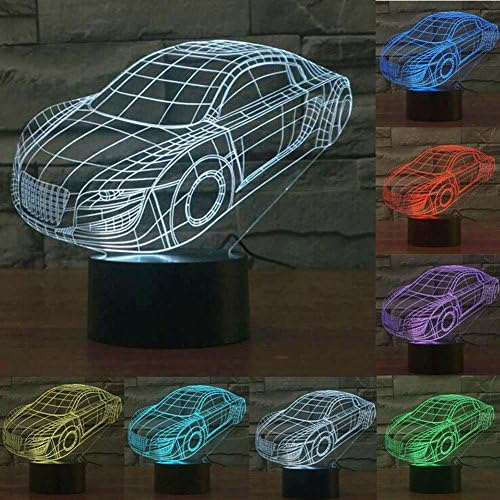 Jwyh 3d Bulbing Illusion Lamp Night 7 Color Change Best Gift Night Light LED Furnish Desk Table Light Lamp Home Decoration Toys (Car)