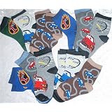 12 Pair Children Boys Car Themed Crew Socks 4T - 5T