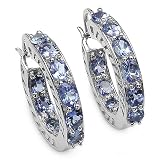 3.05 Carat Genuine Tanzanite Silver Hoop Earrings
