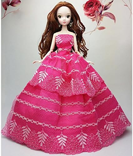 {Factory Direct Sale} Rose Red Handmade Fashion Wedding Gown Dresses Clothes Outfit Girl Party For Princess Barbie Doll