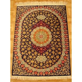 2'0 x 3'0 Navy Blue Persian Hand Knotted Silk Qom Rug