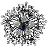 Complicated Dark Silver Tone Studded Flower Animal Pin Brooch