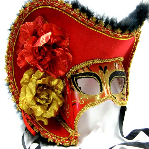 Red Venetian Mask W/Hat Mj860 Accessory [Apparel]