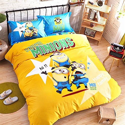 Fatacy 3D Cartoon Despicable Me Three Minions 4 Pcs Kids/Nursery Room Cotton Bedding Set Bedding Cover/sheet/Pillowcase Queen Size FComforter Not Included