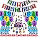 103 Pack Gaming Party Supplies Set - 50 Latex Balloons , Cupcake toppers, Bottle Stickers Label, Chips Stickers for Video Games & Birthday Banner Decoration