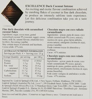 Lindt Excellence Dark Coconut Chocolate Bar 100 g (Pack of 4)