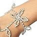 Charminer Rhinestone Leaf Hand Harness Bracelet Slave Link Finger Ring Silver Chain Charm