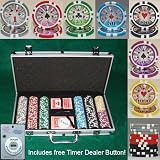 300 Casino Grade Hi Roller 14 gram Poker Chips w/ Free Timer Dealer Button. Premium Composite Clay Poker Chips, Includes Aluminum Case.