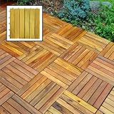 Acacia Hardwood - 6 Horizontal Slat Design - Interlocking Wood Deck Tile
