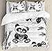 Ambesonne Arrow Duvet Cover Set Queen Size, Cheerful Panda Different Poses with Bamboo Branch Children Painting Kids Art Print Theme, A Decorative 3 Piece Bedding Set with 2 Pillow Shams, Black White