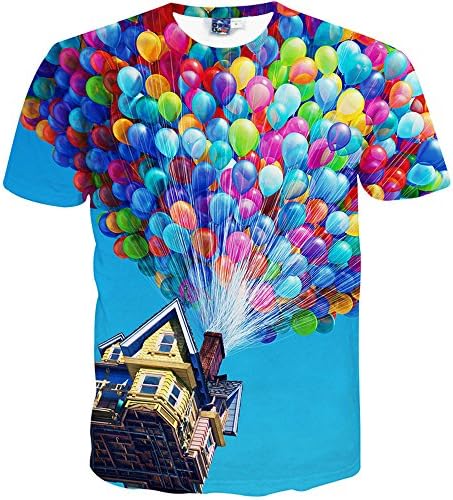 Nemolemon Men's Fashion 3D Dream House of Balloon Print Casual T-Shirts