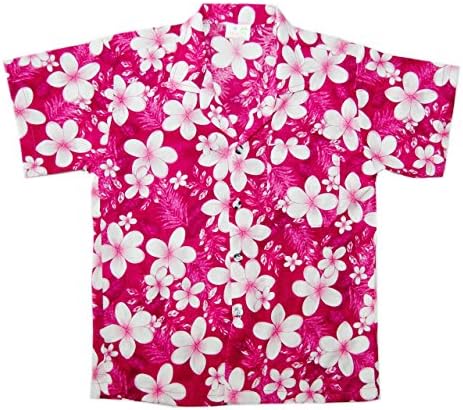 Hawaii Tropical Designs Girls' Hawaiian Frangipani Shirt Short Sleeve (8, Pink)