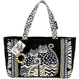 Laurel Burch Medium Tote with Zipper Top, Spotted Cats
