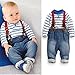 PanDaDa Baby Boys Pants Sets Striped T-shirt Top Jeans Bib Pants Overall Outfis