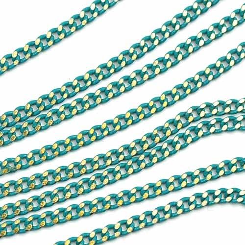 Colored Brass Chain _#11: Teal/Aqua 2.75x2mm Filed Curb Chain (per Yard/per 3 feet)
