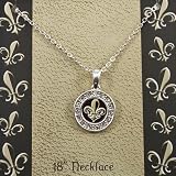 Silver tone chain necklace featuring a Fleur De Lis center with crystal rhinestones (NFL, New Orleans Saints Football Emblem)