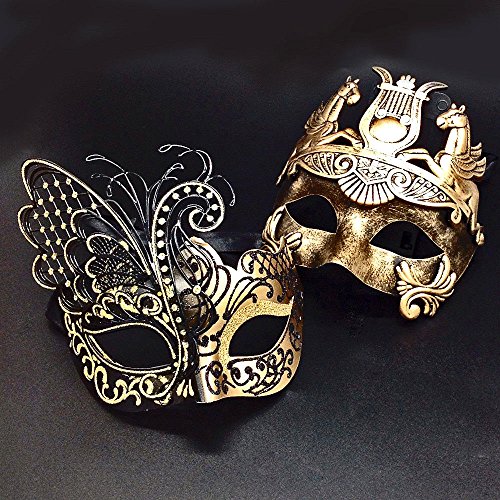 Gold Black Flying Butterfly Women Mask Gold Roman Warrior Men
