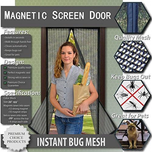 Premium Magnetic Screen Door With Magnetic Stripe,Lets Fresh Air In. Snaps Shut Like Magic for a Hands-Free Bug-Proof Curtain,36"x99",Black
