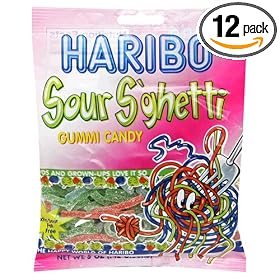 Haribo Gummi Candy, Sour S'ghetti, 5-Ounce Bags (Pack of 12)