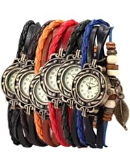 6 Pcs Lot Wholesale Vintage Wrap Around Womens Bead Leaf Bracelet Quartz Watch LOTW047