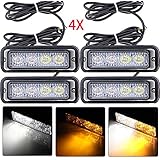 4-LED White & Amber Waterproof Emergency Beacon Flash Caution Strobe Light Bar 16 different flashing Car SUV Pickup Truck Van (4 pcs)