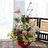 山久 千両とパンジーの新春お正月アレンジ (CT触媒加工）1310-1540 【シルクフラワー】【造花】
