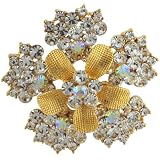 Pugster Vintage Rainbow And Clear Rhinestone Flower Brooch Gifts
