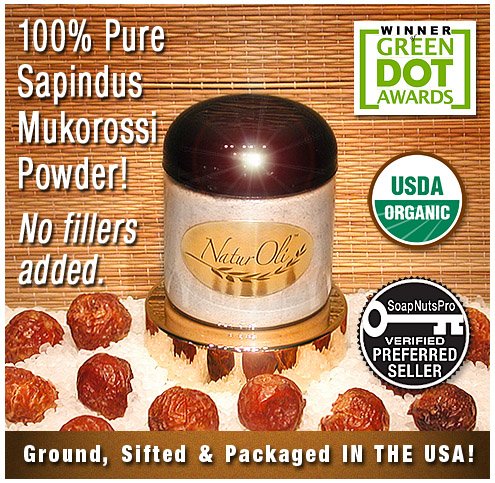 NaturOli Soap Nuts / Soap Berry Powder - USDA Certified Organic. 100% Green and Natural Detergent and Cleanser - Pure, Finely 