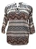 Black Tribal Print Tunic Mandarin Collar Top Large