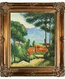 Art Reproduction Oil Painting - Cezanne Paintings: View Through Trees, L'Estaque with Renaissance Bronze Frame - Bronze Finish - 30 X 34 - Hand Painted Framed Canvas Art