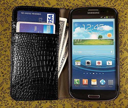 High Quality Vegan Leather Crocodile Pattern Folio Case with Vertical Flip Cover for Samsung Galaxy S III SGH-I747 / SCH-L710 / SCH-R530 / SPH-L710 / SGH-T999 / SCH-R530 / SCH-I535 / SGH-I747M / GT-I9300 - Black