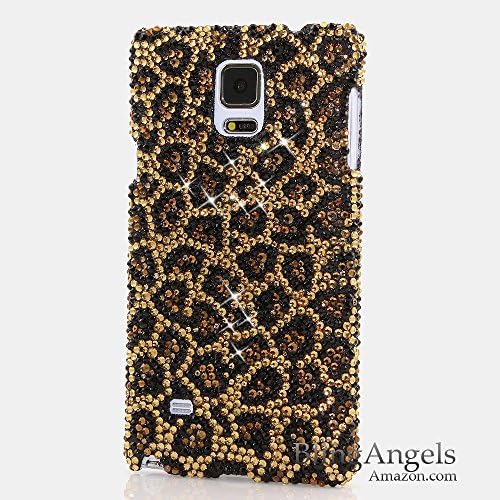 BlingAngels® Samsung Galaxy Note 4 Case Premium Quality Luxury Bling Case Cover Faceplate Swarovski Crystals Diamond Sparkle bedazzled jeweled Design Back Snap-on Hard Case (100% Handcrafted by BlingAngels) (Authentic Crystals Leopard Design)