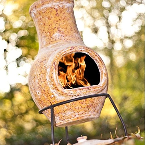 La Hacienda Small Yellow Clay Chiminea Chimenea Patio Heater from La