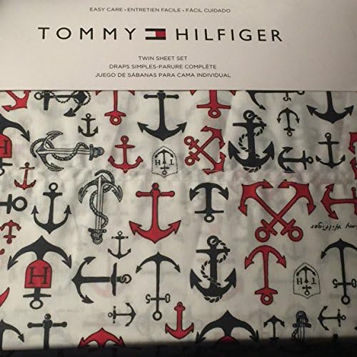 Tommy Hilfiger Easy Care Twin Sheet Set - Red and Blue Anchors