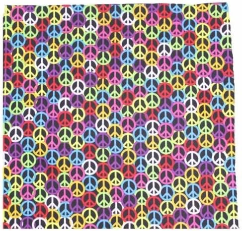 Bandana - Multi Coloured Peace, with black Background 100% Cotton 55x55cm