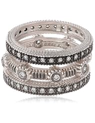 Freida Rothman Belargo Jewelry Two-Tone 3-Stack Mixed Ridged Cubic Zirconia Ring