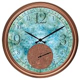 Springfield Precision Instruments Decorative 14 Patio Clock with Thermometer and Painted Copper Finish