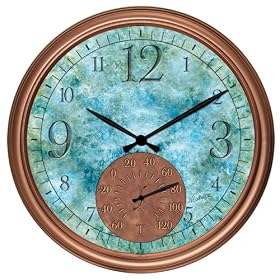 Springfield Decorative 14" Patio Clock with Thermometer and Painted Copper Finish