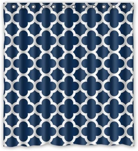 TT Family Window Curtain Dark Blue Navy Moroccan Tile Quatrefoil D ign Mildew Proof Fabric with Rings 52"x63" (One Piece)
