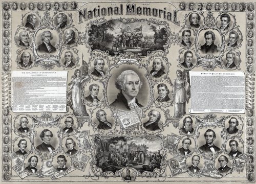 National Monument Print - Photos of Washington, Jackson, Jefferson, J. Davis and Their Cabinets, 1871 - Remarkable 16