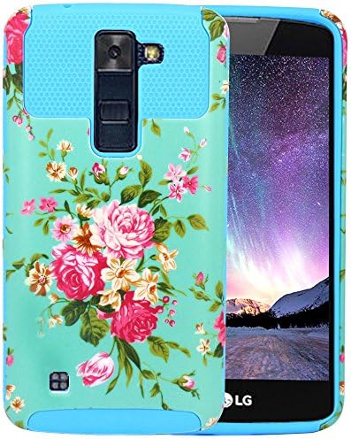 LG K7 Case,CNCASE Dual Layer 2-Piece Peony Style Hybrid Hard Shockproof Bumper Case Cover for LG K7 - Blue