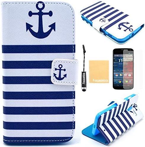 Moto X Case, Focusonbox(TM)PU Leather Protective Flip Folio Slim Fit Wallet Purse Stand Case Cover for Motorola Moto X (1st Generation), with Screen Protector, Stylus and Cleaning Cloth YB26