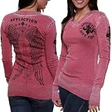 Affliction Blessed Juniors V-Neck Sweater - Dark Red Burnout