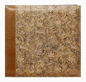 Pioneer 12 Inch by 12 Inch Postbound Embossed Sewn Leatherette Cover Memory Book, Tan