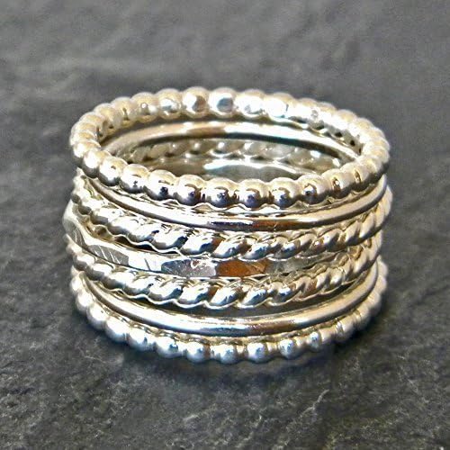 Silver Stacking Rings, Handmade Sterling Band Ring Set of Seven 7, Handmade Artisan
