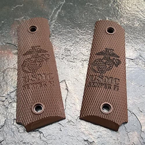 1911 DARK BROWN SEMPER FI USMC laser engraved grips full size Kimber Springfield
