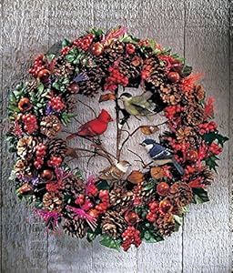 Lighted Fiber Optic Country Cardinal Blue Jay Winter Birds Acorns Berries Pine Cone Primitive Wreath Decor Door Wall Hanging Christmas Home Accent Decoration