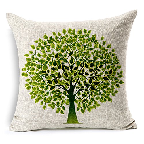 HomeChoice Cotton Linen Durable Home Lifeful Green Tree Square Decorative Throw Pillow Cover 18 By 18 Inches (18